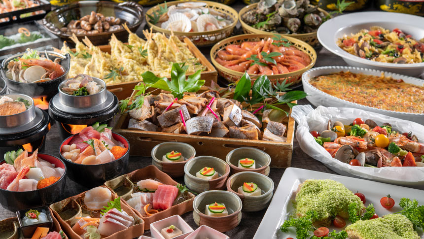 白浜オーシャンリゾートの海鮮料理が豊富に並ぶ夕食ビュッフェ