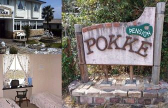 岡山県牛窓にあるペットと泊まれる宿「ペンション ポッケ」の外観、清潔感のある客室、手作り感あふれる看板をまとめた写真