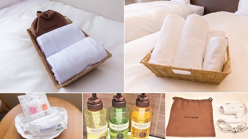 ホテルイルヴェルデ京都の客室アメニティ｜タオルやシャンプーなど愛犬連れにも安心の備品