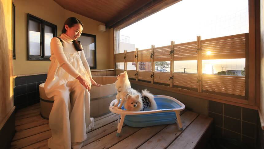 西伊豆の夕日を望むゆるり西伊豆の愛犬用バスタブ
