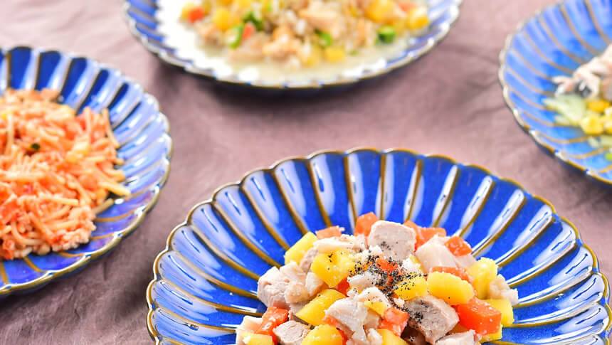 お宿本屋敷で提供されるカラフルな手作り犬用ごはんプレート